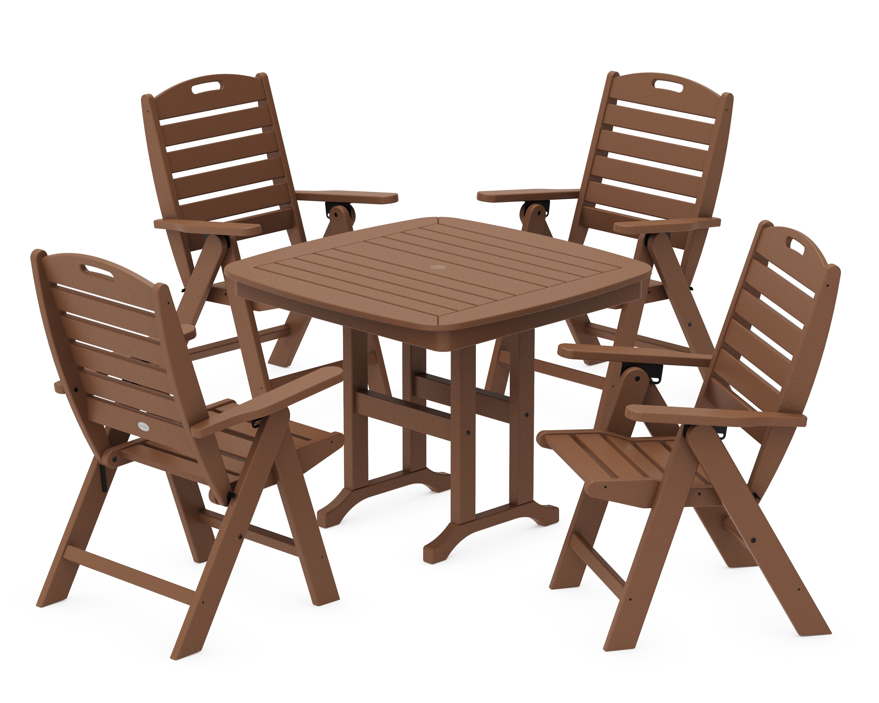 POLYWOOD® Nautical Folding Highback Chair 5-Piece Dining Set in Teak