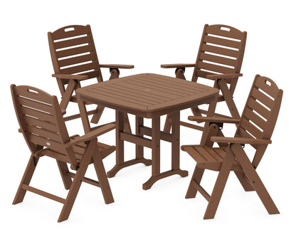 POLYWOOD® Nautical Folding Highback Chair 5-Piece Dining Set in Teak
