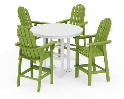POLYWOOD® Vineyard Curveback Adirondack 5-Piece Nautical Trestle Bar Set in Lime / White