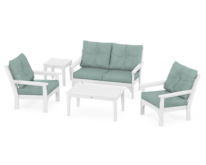 POLYWOOD® Vineyard 5-Piece Deep Seating Set in White / Glacier Spa