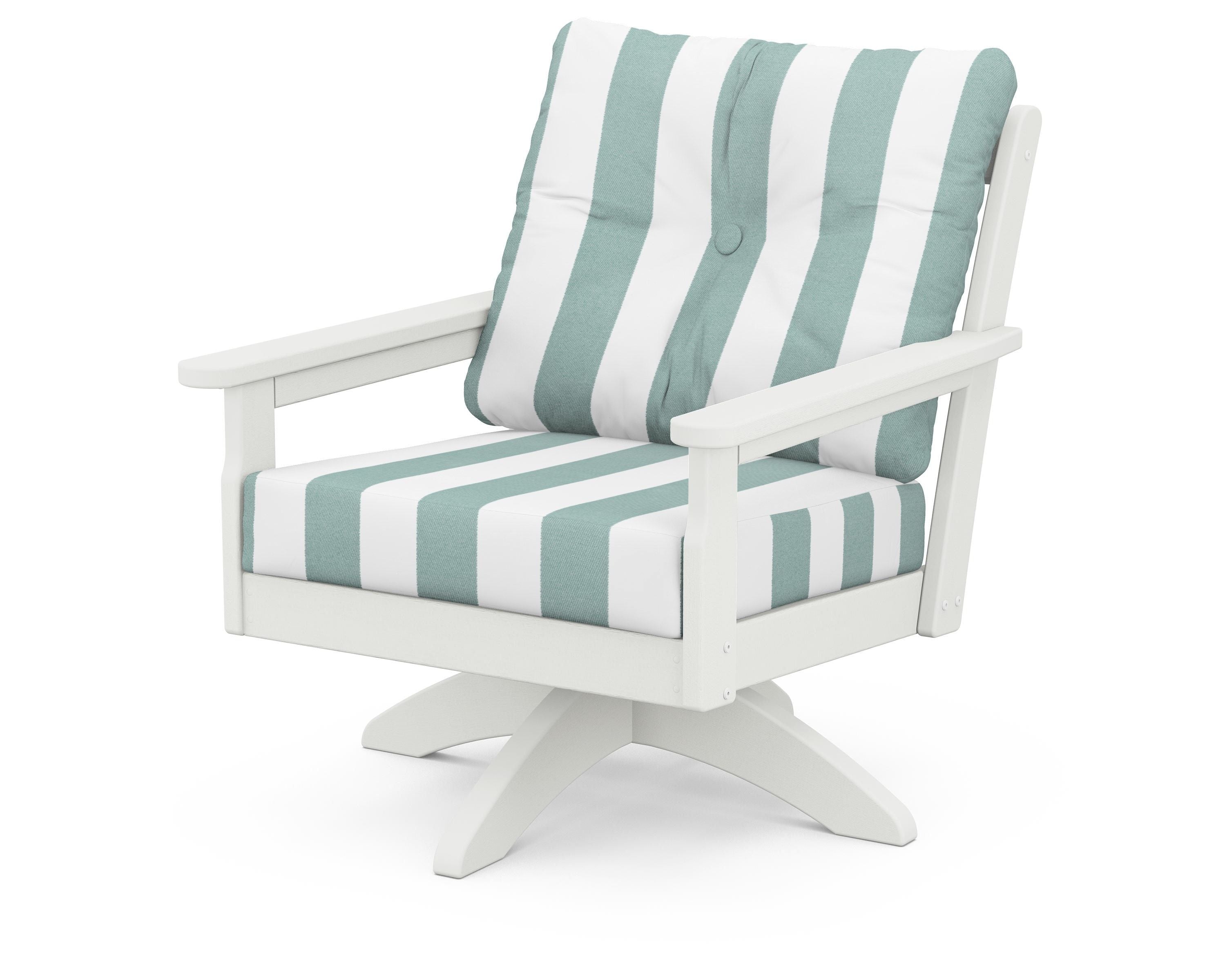 POLYWOOD® Vineyard Deep Seating Swivel Chair in Vintage White / Cabana Stripe Glacier Spa