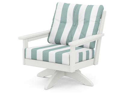 POLYWOOD® Vineyard Deep Seating Swivel Chair in Vintage White / Cabana Stripe Glacier Spa