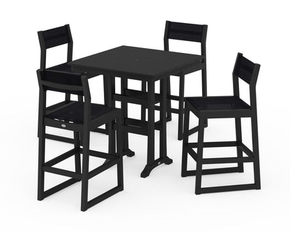 POLYWOOD® EDGE Sling Arm Chair 5-Piece Farmhouse Bar Set with Trestle Legs in Black / Black Sling