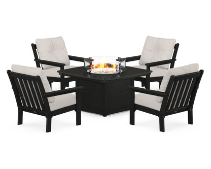 POLYWOOD® Vineyard 5-Piece Conversation Set with Fire Pit Table in Black / Cast Ash