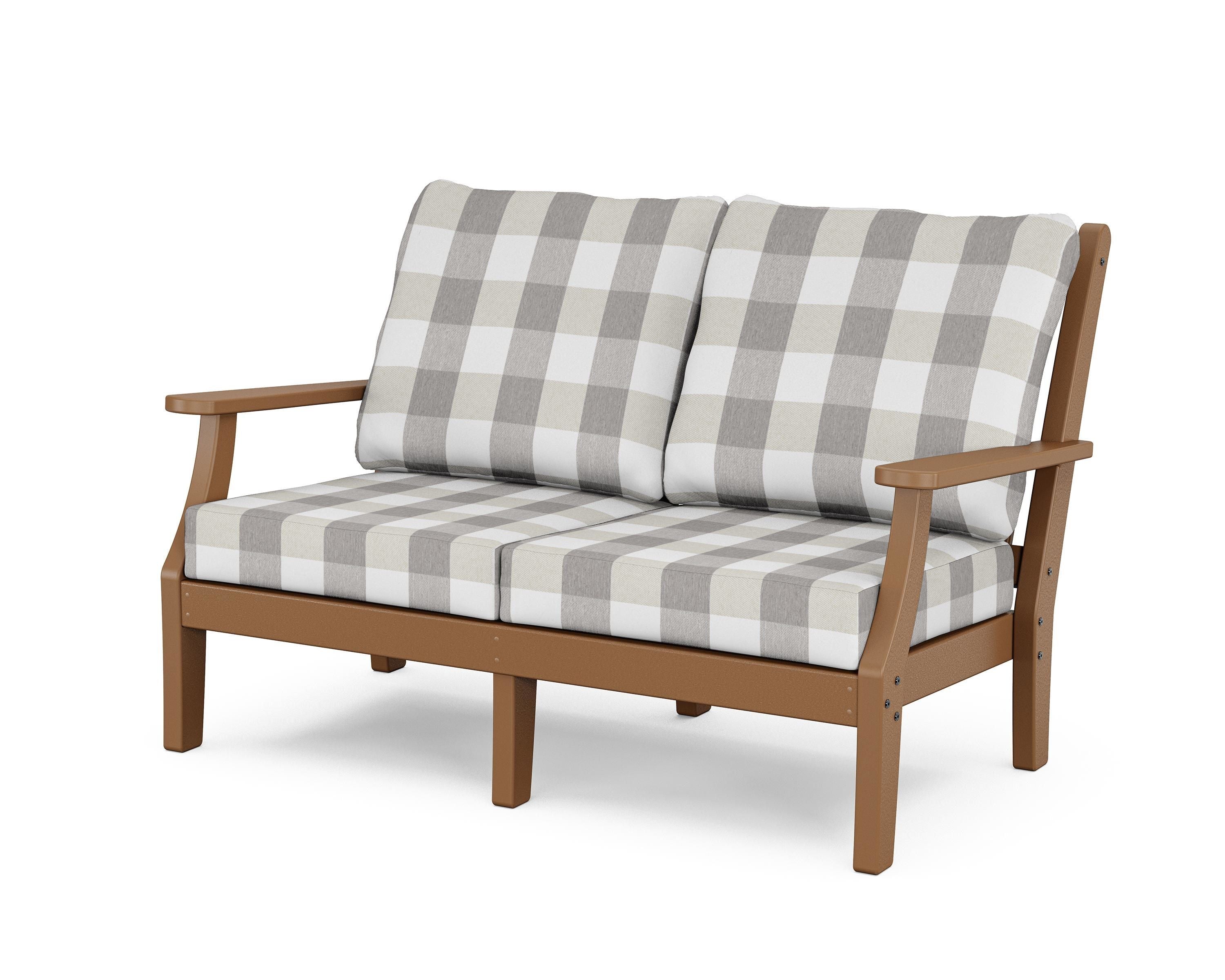 Country Living Wovendale Deep Seating Loveseat in Teak / Buffalo Plaid Grey Mist