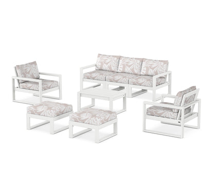 POLYWOOD® EDGE Sectional 8-Piece Lounge Sofa Set in White / Leaf Dune Burlap