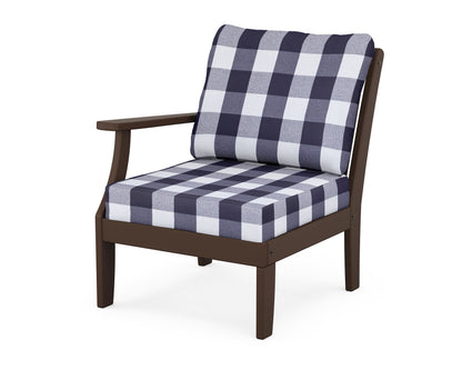 POLYWOOD® Braxton Modular Left Arm Chair in Mahogany / Buffalo Plaid Navy