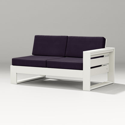 PW Designer Series Latitude Modular Right Arm Loveseat in Vintage White / Navy Linen