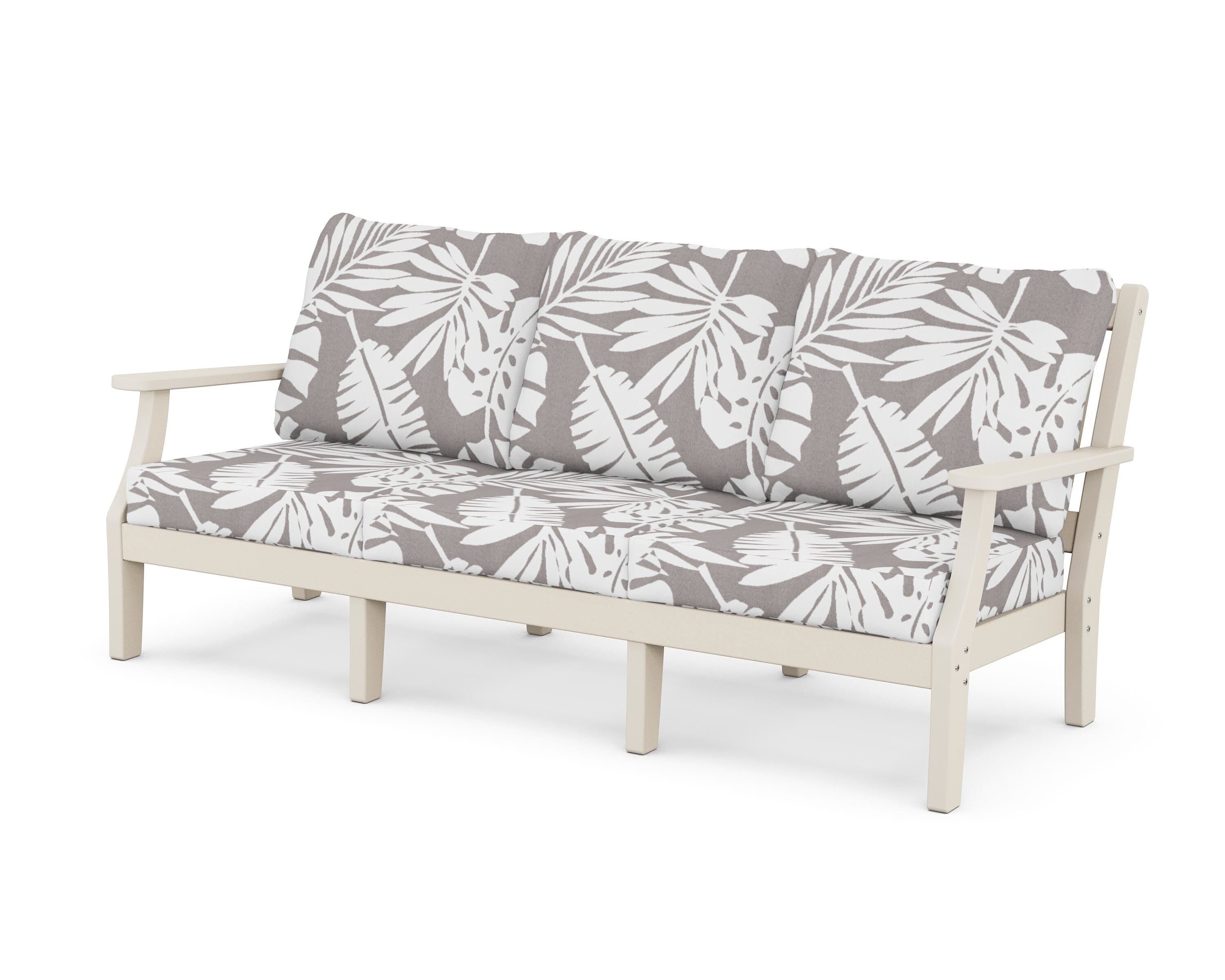 Martha Stewart by POLYWOOD® Chinoiserie Deep Seating Sofa in Sand / Leaf Grey Mist