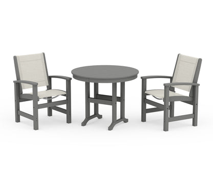 POLYWOOD® Coastal 3-Piece Round Dining Set in Slate Grey / Parchment Sling