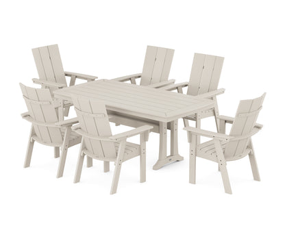 POLYWOOD® Modern Curveback Adirondack 7-Piece Dining Set with Trestle Legs in Sand