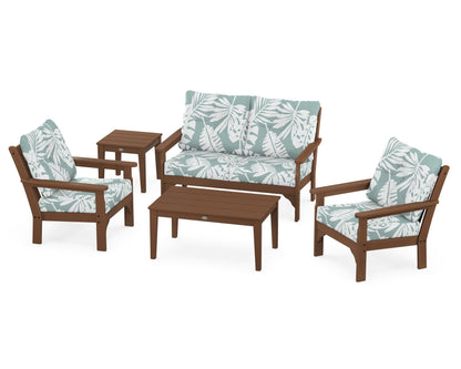 POLYWOOD® Vineyard 5-Piece Deep Seating Set in Teak / Leaf Glacier Spa
