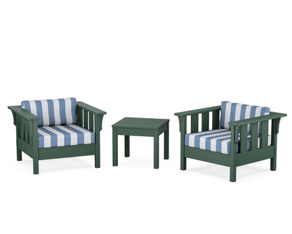 Martha Stewart by POLYWOOD® Acadia 3-Piece Deep Seating Set in Green / Cabana Stripe Sky Blue