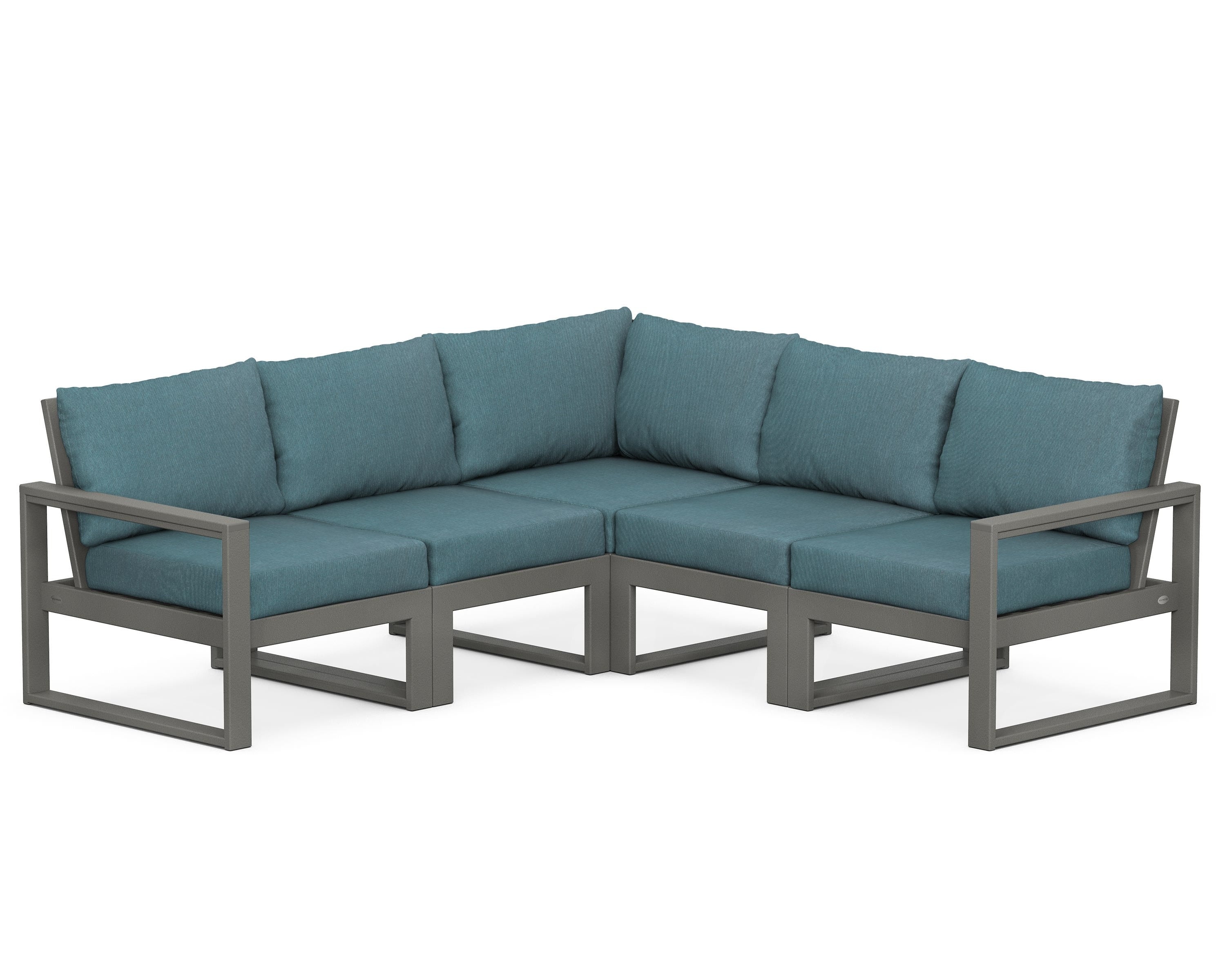 POLYWOOD® EDGE 5-Piece Modular Deep Seating Set in Slate Grey / Ocean Teal