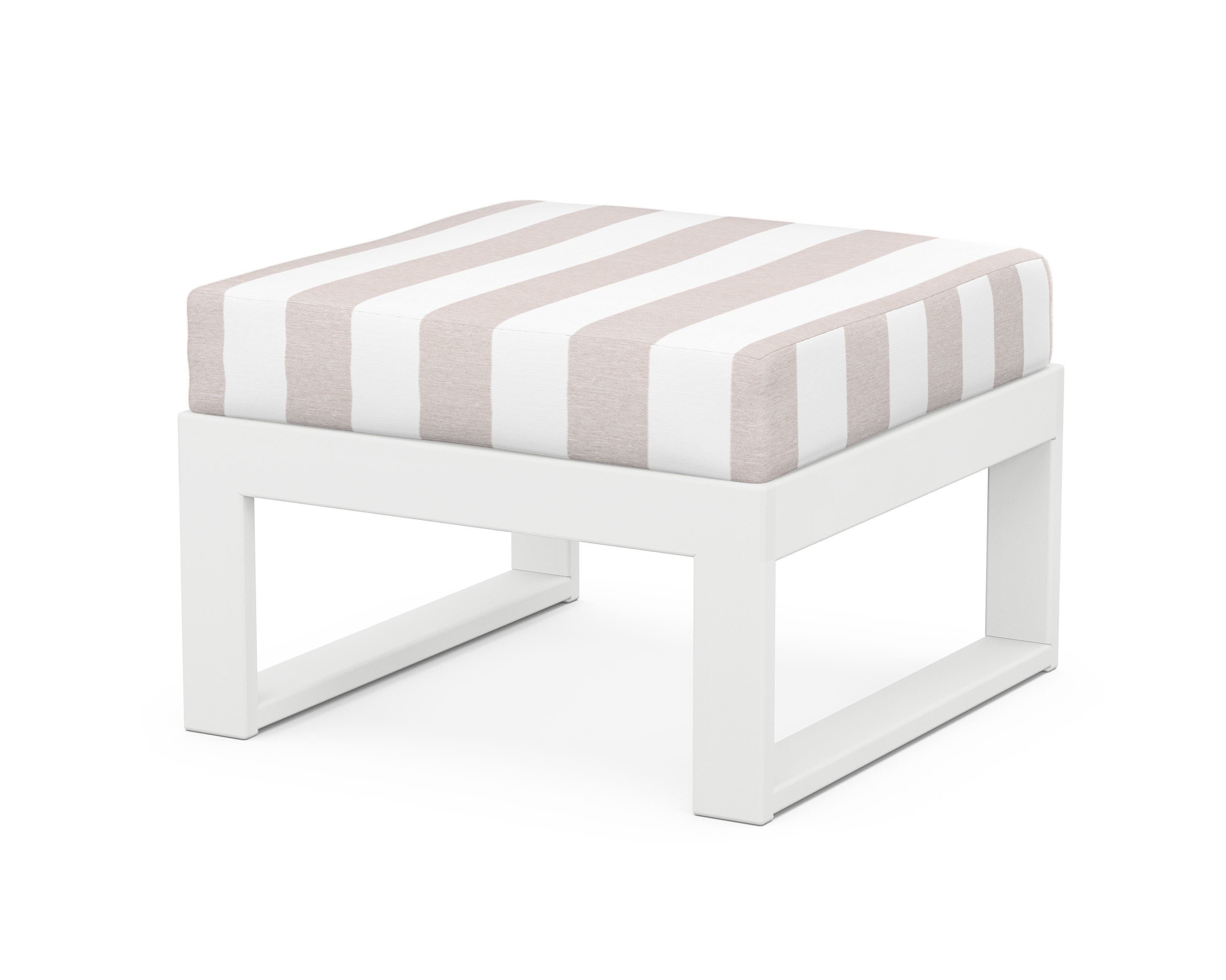 Unbranded Modular Ottoman - Modern in White / Cabana Stripe Dune Burlap