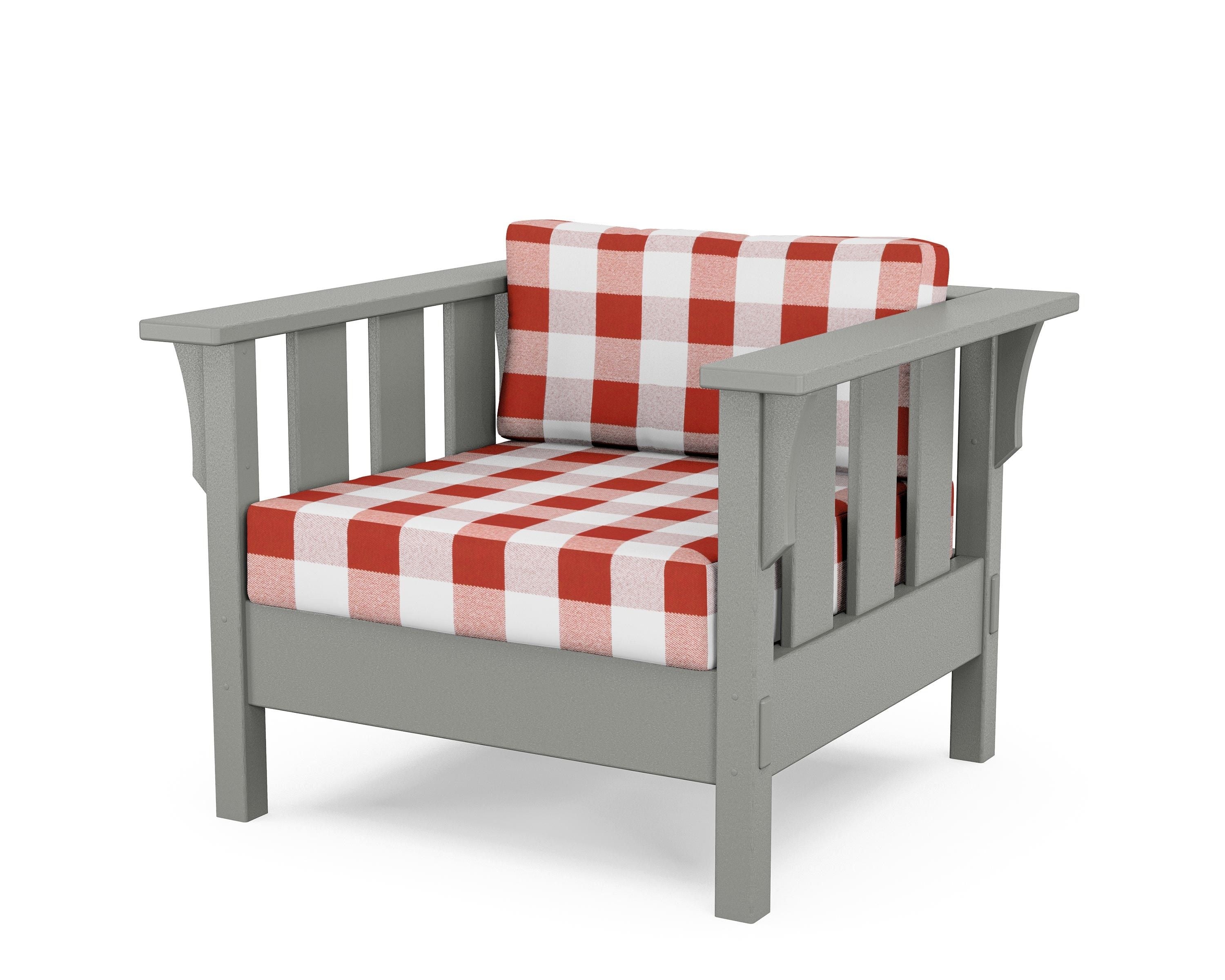 Martha Stewart by POLYWOOD® Acadia Deep Seating Chair in Slate Grey / Buffalo Plaid Crimson
