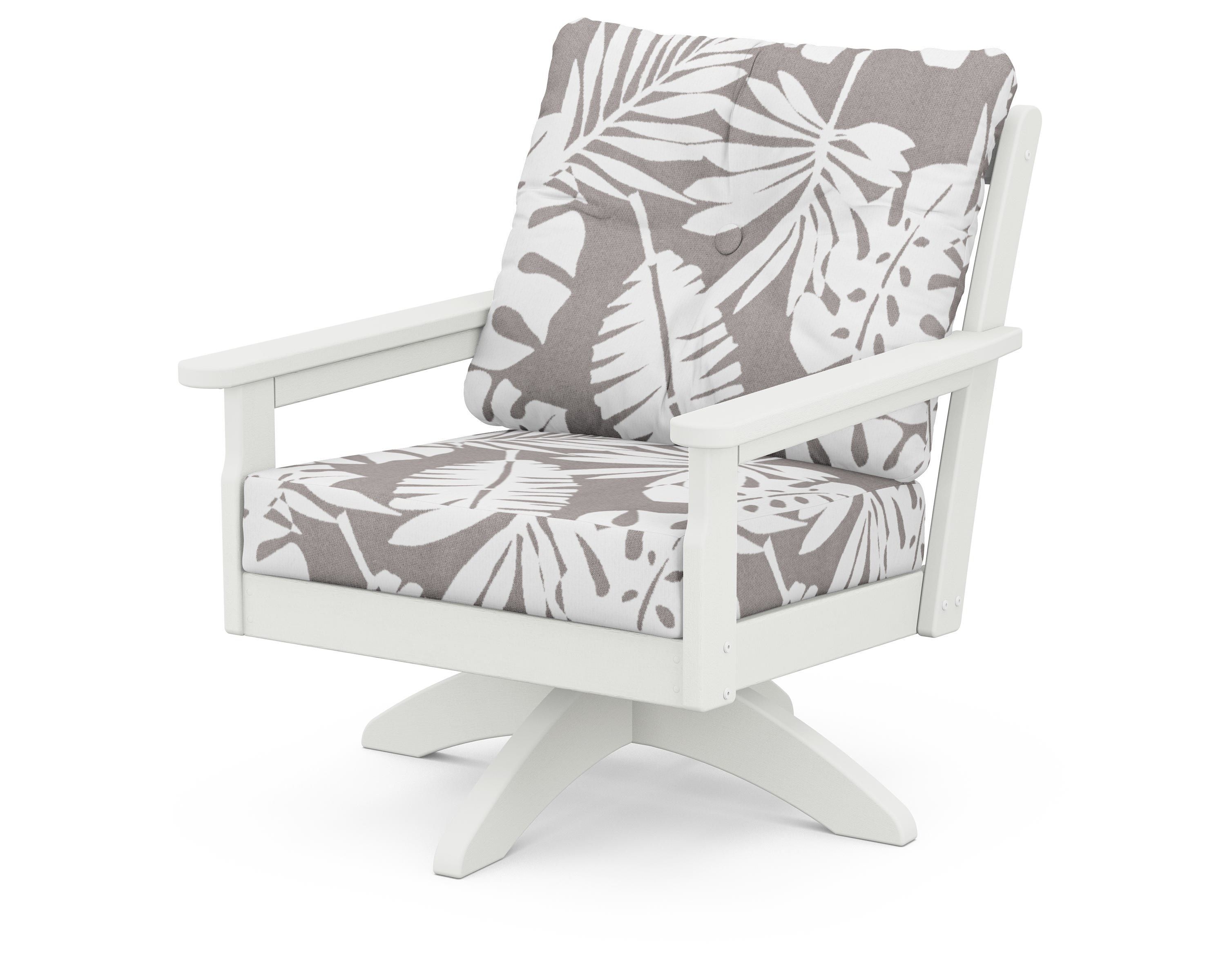 POLYWOOD® Vineyard Deep Seating Swivel Chair in Vintage White / Leaf Grey Mist