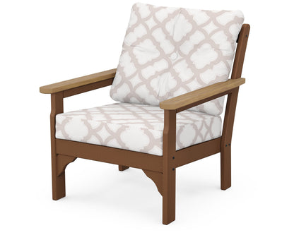 POLYWOOD® Vineyard Deep Seating Chair in Teak / Natural / Trellis Dune Burlap