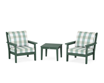 POLYWOOD® Chippendale 3-Piece Deep Seating Set in Green / Buffalo Plaid Glacier Spa