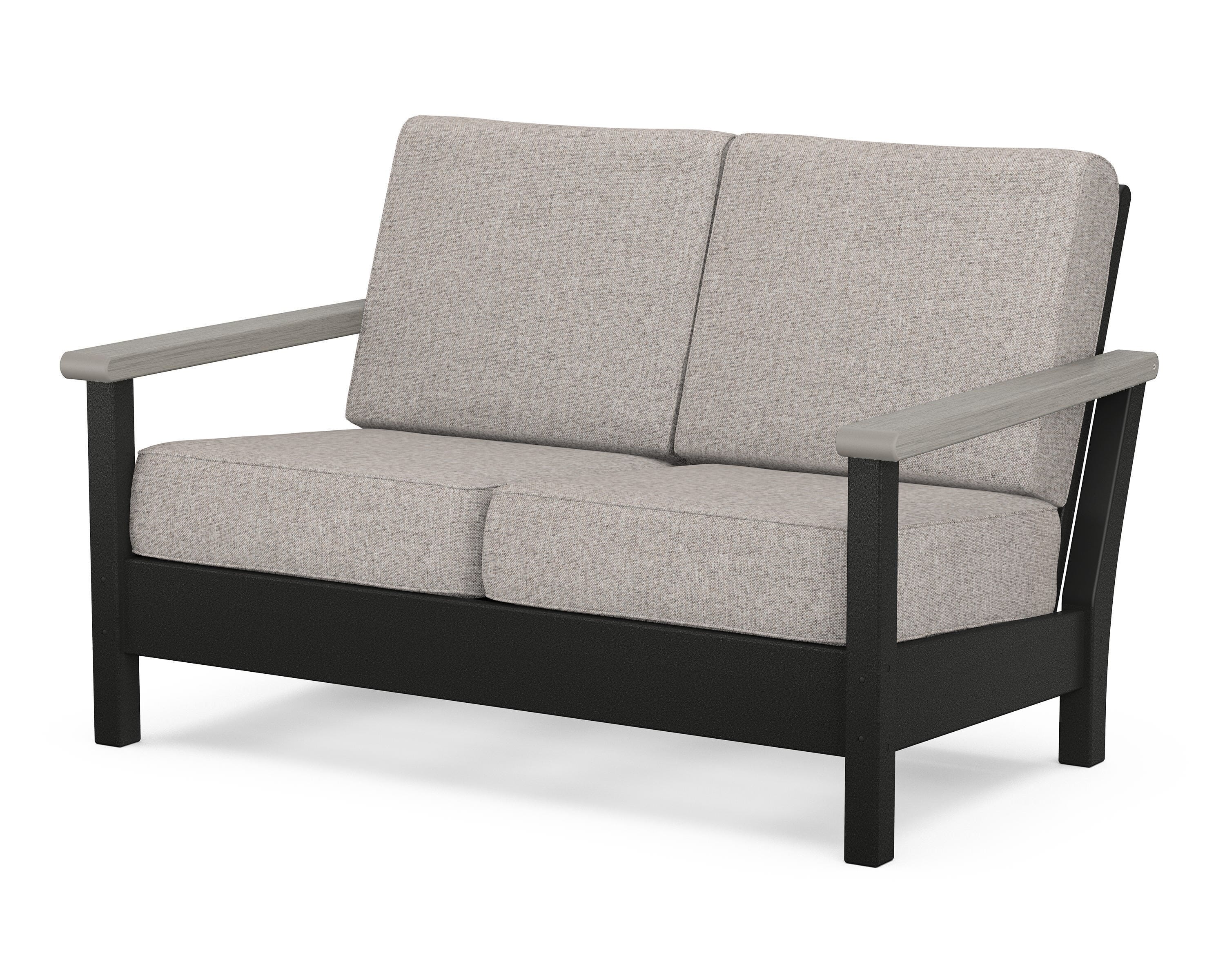 POLYWOOD® Harbour Deep Seating Loveseat in Black / Driftwood / Weathered Tweed