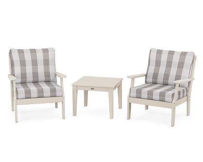 POLYWOOD® Braxton 3-Piece Deep Seating Set in Sand / Buffalo Plaid Grey Mist