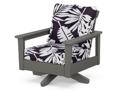 POLYWOOD® Prescott Deep Seating Swivel Chair in Slate Grey / Leaf Navy