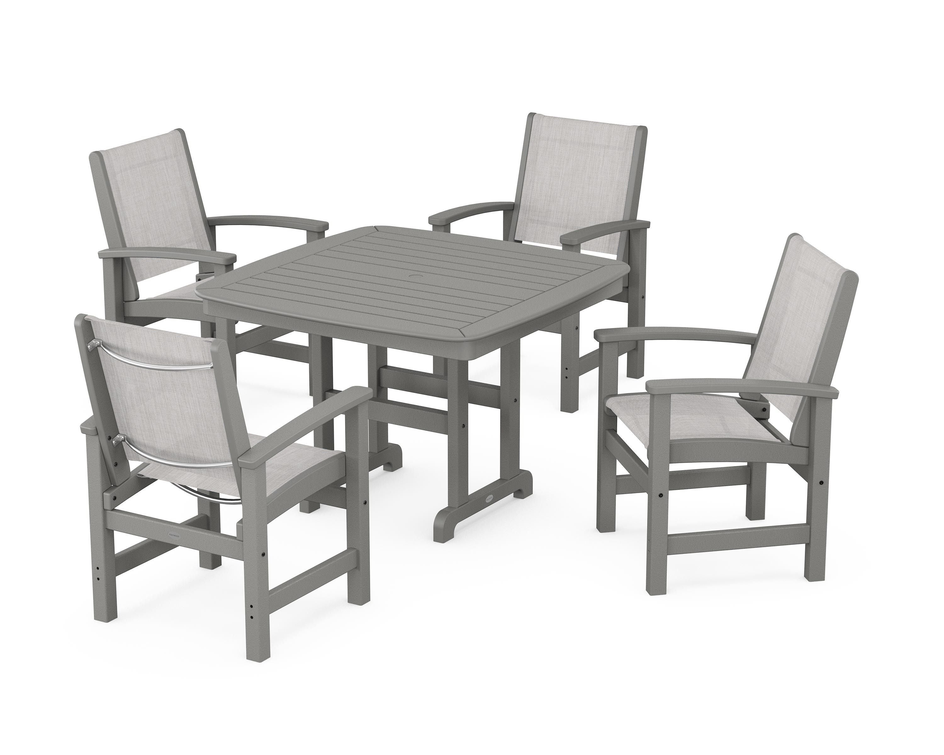 POLYWOOD® Coastal 5-Piece Dining Set in Slate Grey / Parchment Sling