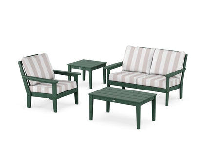 Country Living Wovendale 4-Piece Deep Seating Set in Green / Cabana Stripe Dune Burlap