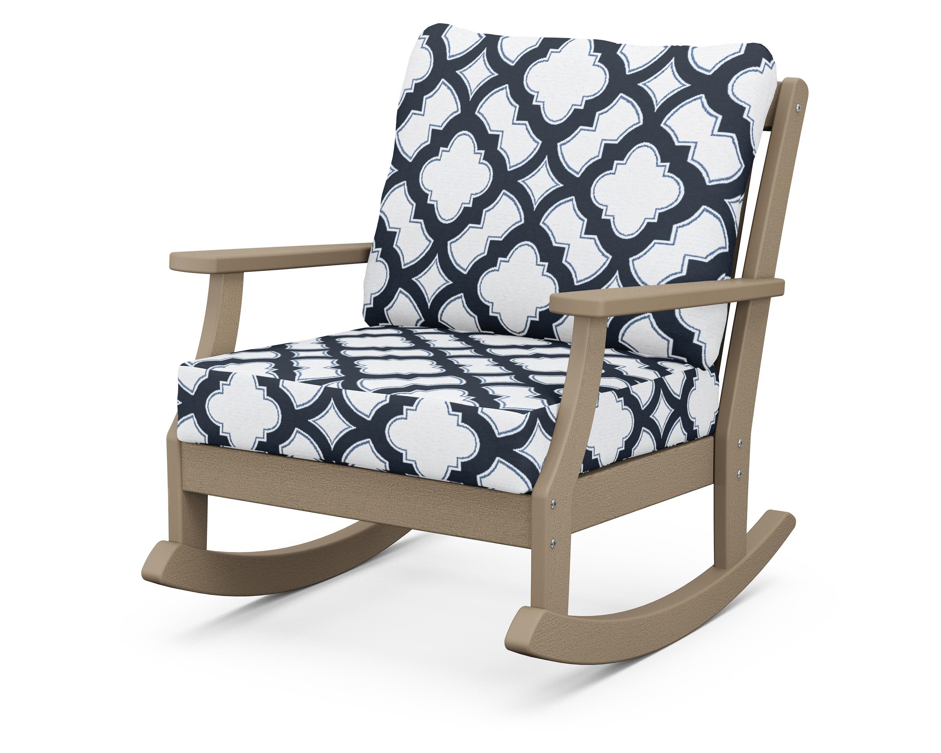 POLYWOOD® Braxton Deep Seating Rocking Chair in Vintage Sahara / Trellis Marine Indigo