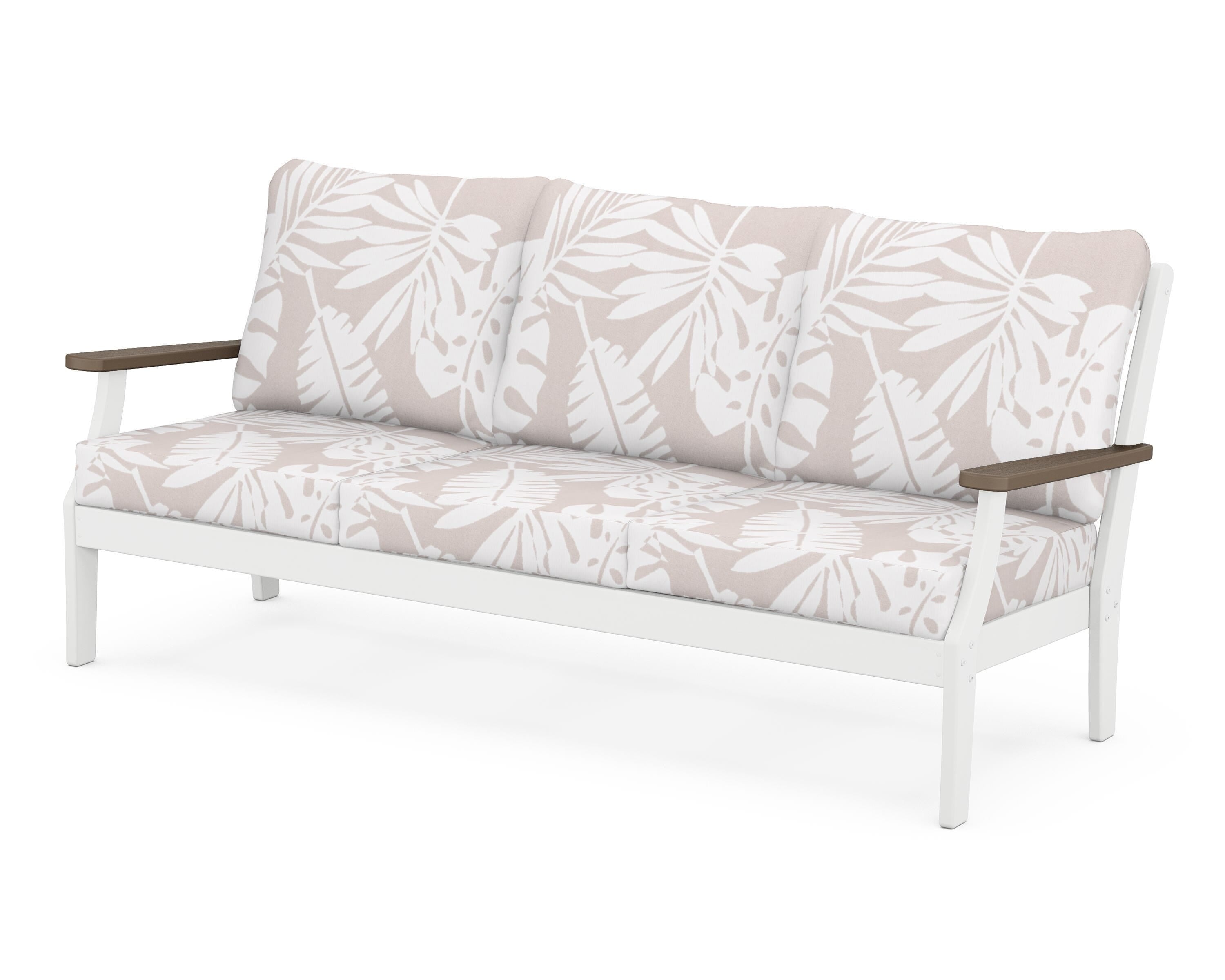 POLYWOOD® Braxton Deep Seating Sofa in White / Kona / Leaf Dune Burlap