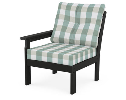 POLYWOOD® Vineyard Modular Left Arm Chair in Black / Buffalo Plaid Glacier Spa