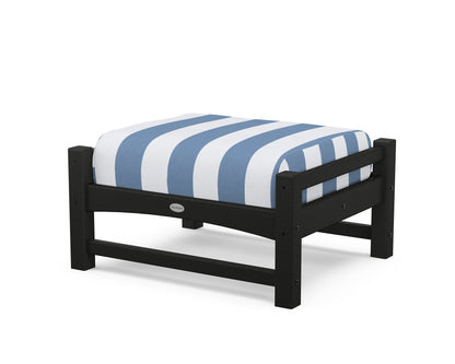 POLYWOOD® Club Ottoman in Black / Cabana Stripe Sky Blue