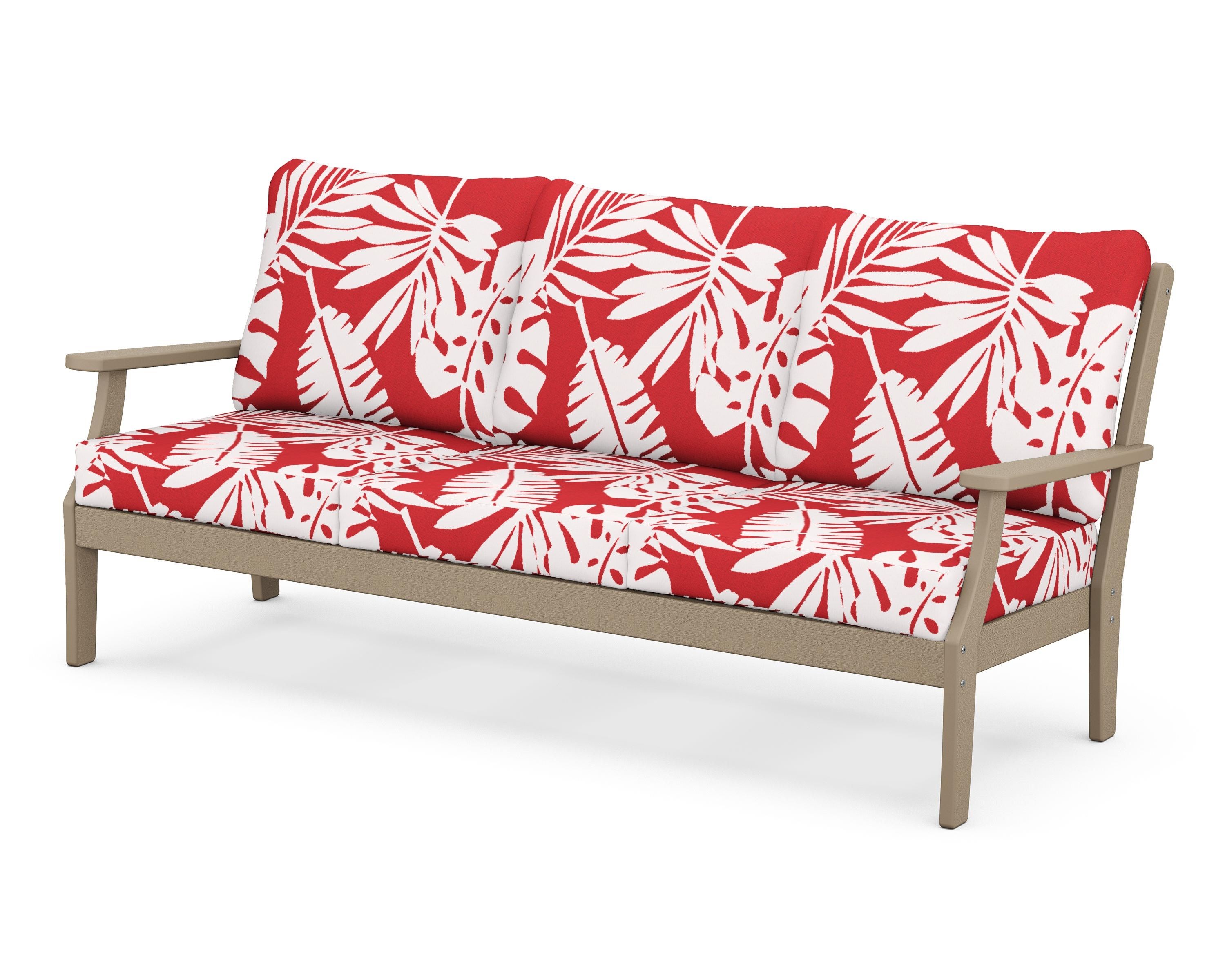 POLYWOOD® Braxton Deep Seating Sofa in Vintage Sahara / Leaf Crimson