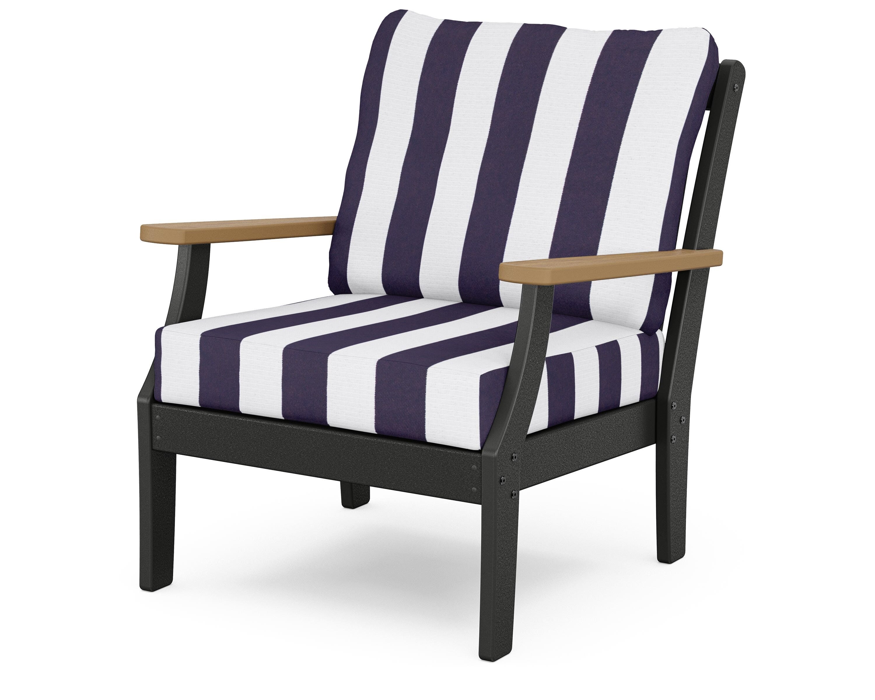 POLYWOOD® Braxton Deep Seating Chair in Black / Natural / Cabana Stripe Navy