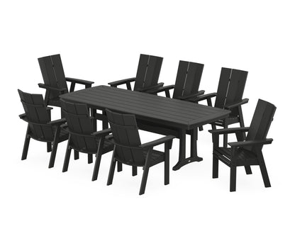 POLYWOOD® Modern Curveback Adirondack 9-Piece Dining Set with Trestle Legs in Black