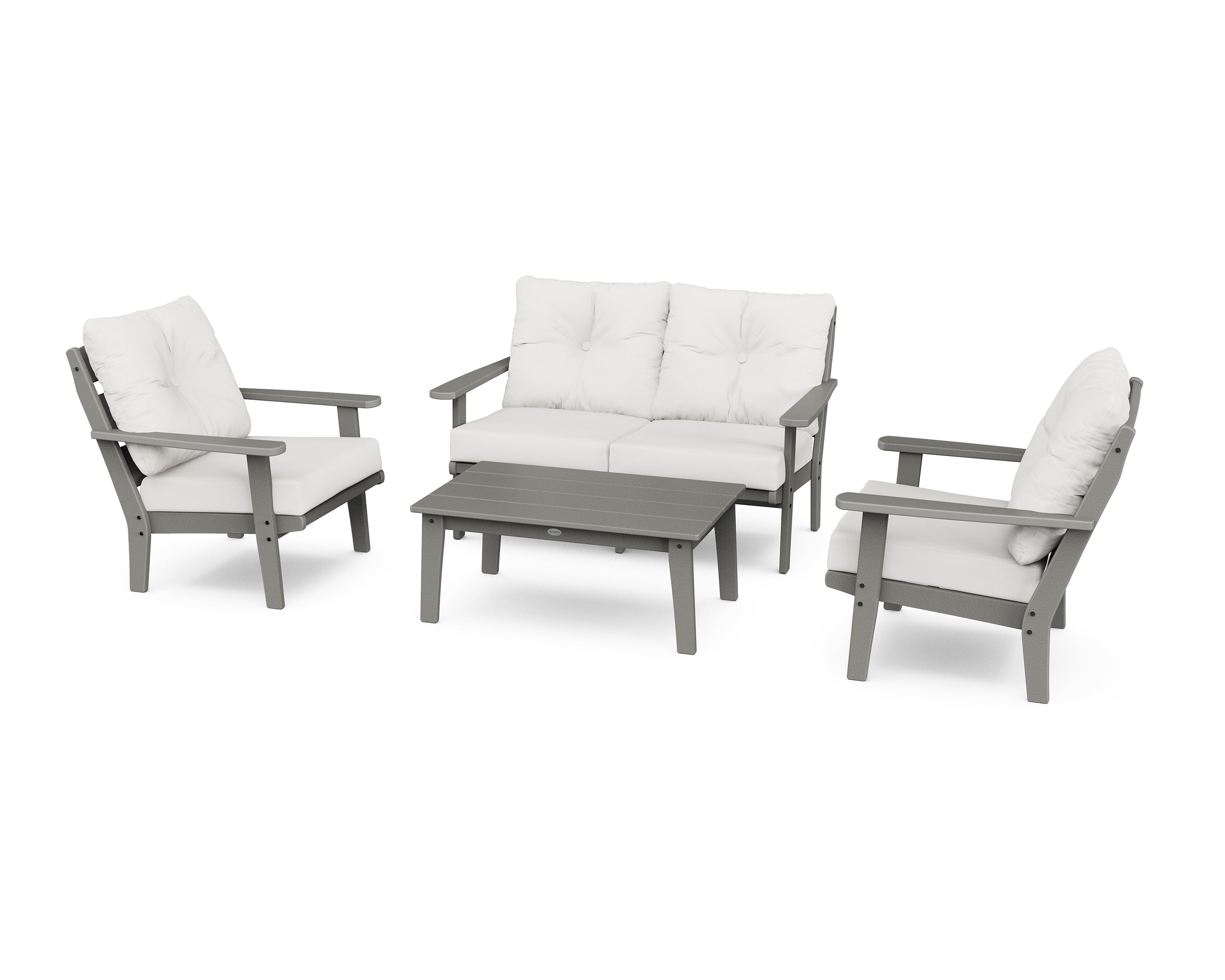 POLYWOOD® Lakeside 4-Piece Deep Seating Set in Slate Grey / Natural Linen