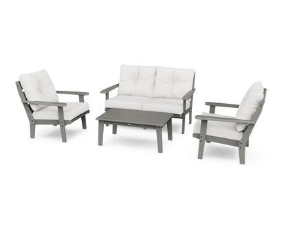 POLYWOOD® Lakeside 4-Piece Deep Seating Set in Slate Grey / Natural Linen