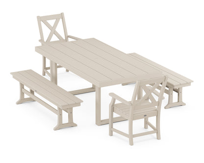 POLYWOOD® Braxton 5-Piece Dining Set with Benches in Sand
