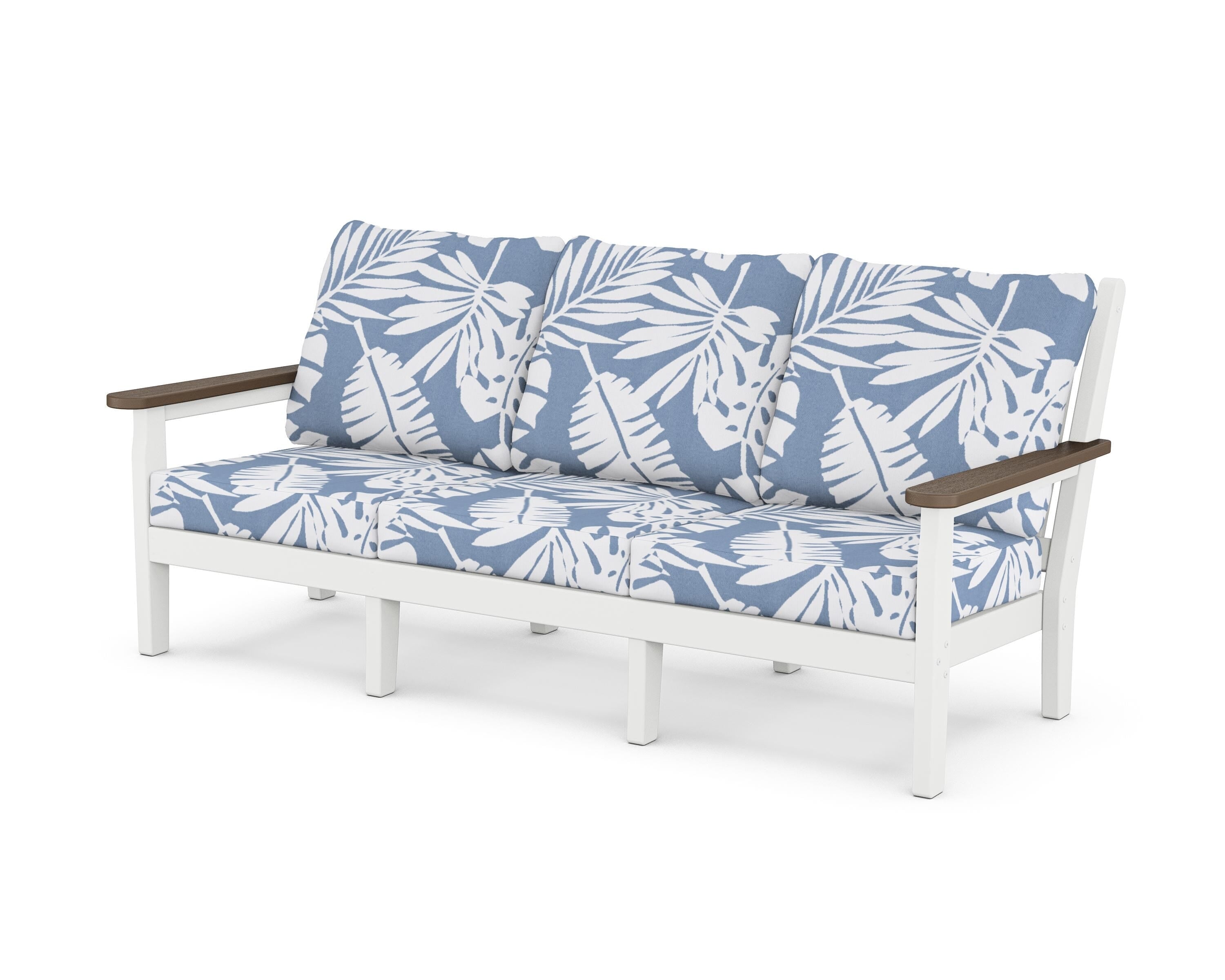 POLYWOOD® Chippendale Deep Seating Sofa in White / Kona / Leaf Sky Blue