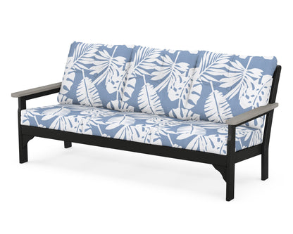 POLYWOOD® Vineyard Deep Seating Sofa in Black / Driftwood / Leaf Sky Blue