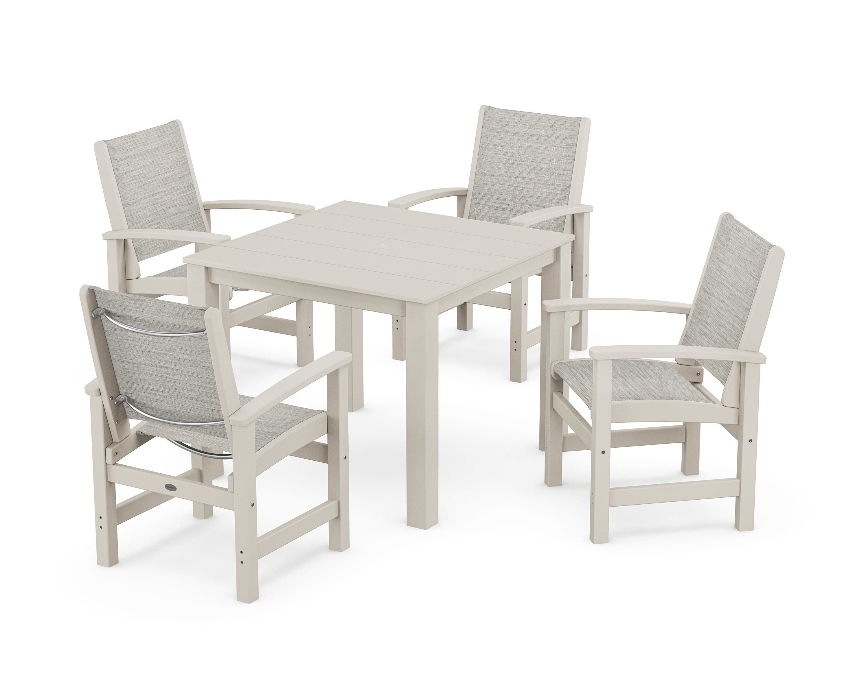 POLYWOOD® Coastal 5-Piece Parsons Dining Set in Sand / Birch Sling