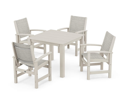 POLYWOOD® Coastal 5-Piece Parsons Dining Set in Sand / Birch Sling