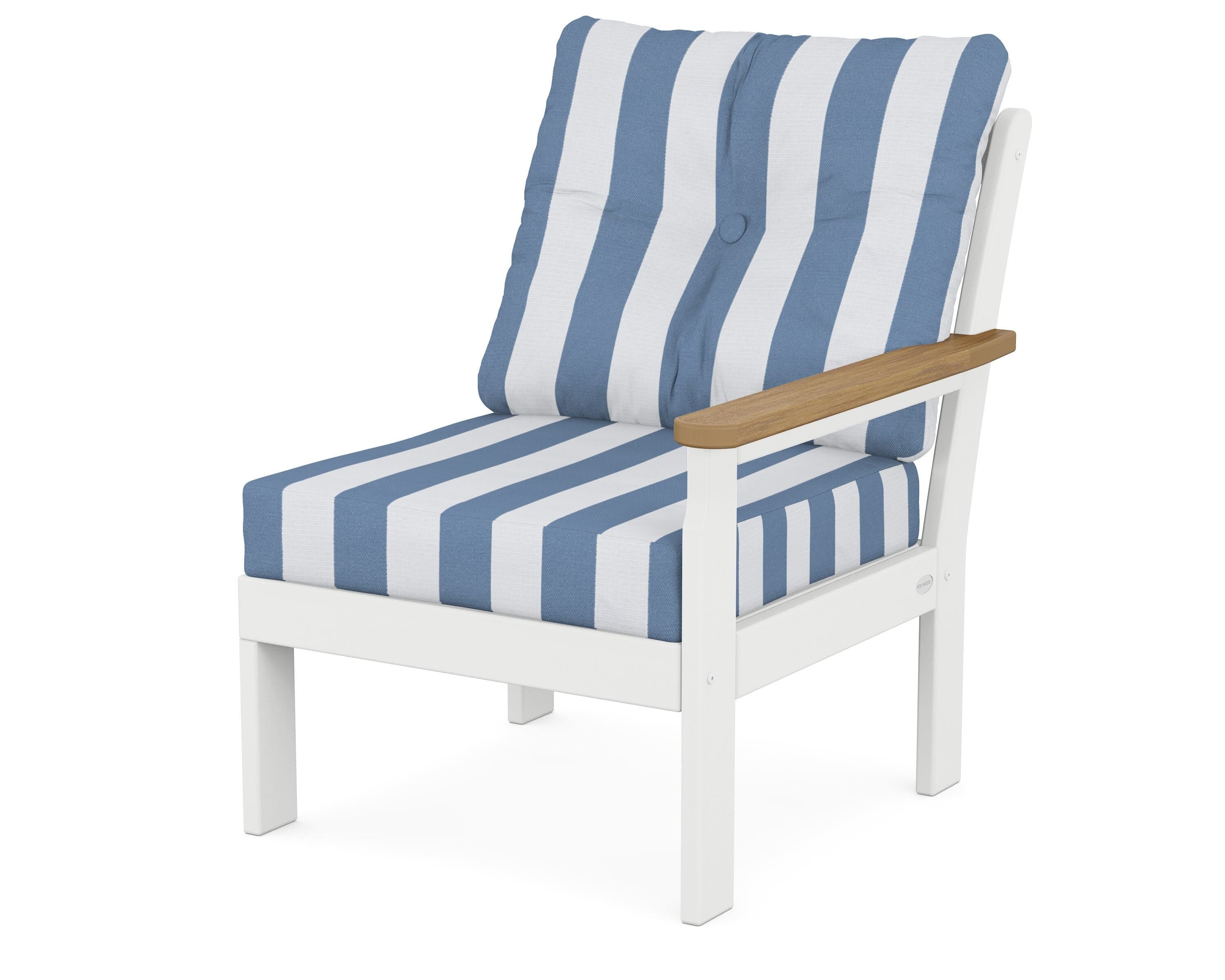 POLYWOOD® Vineyard Modular Right Arm Chair in White / Natural / Cabana Stripe Sky Blue