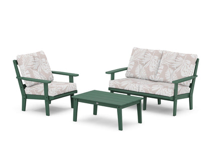 POLYWOOD® Oxford 3-Piece Deep Seating Set with Loveseat in Green / Leaf Dune Burlap