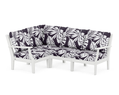 POLYWOOD® Braxton Modular 4-Piece Deep Seating Set in White / Leaf Navy