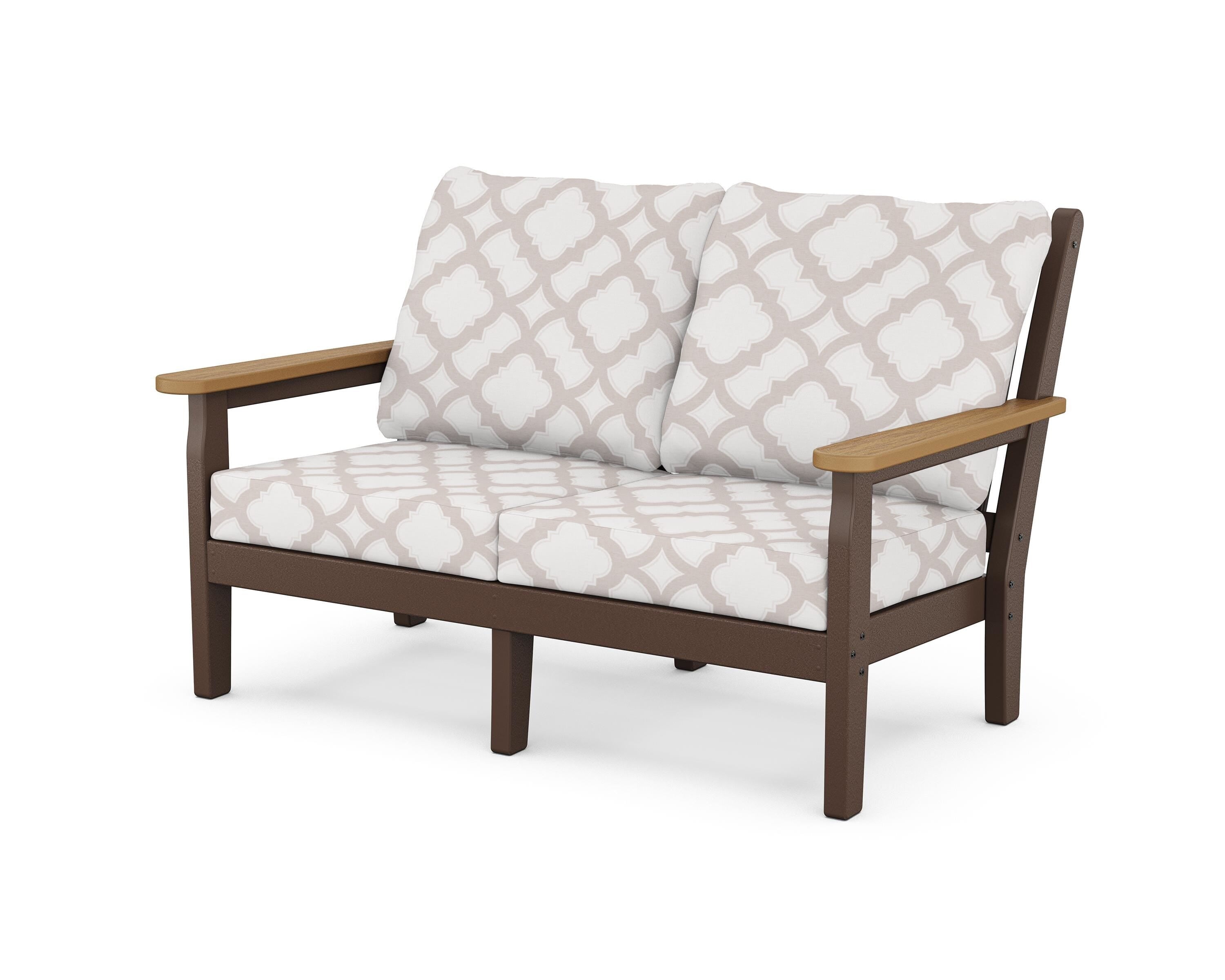 POLYWOOD® Chippendale Deep Seating Loveseat in Mahogany / Natural / Trellis Dune Burlap