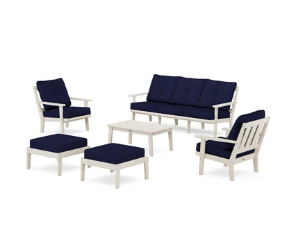 POLYWOOD® Oxford 6-Piece Lounge Sofa Set in Sand / Navy