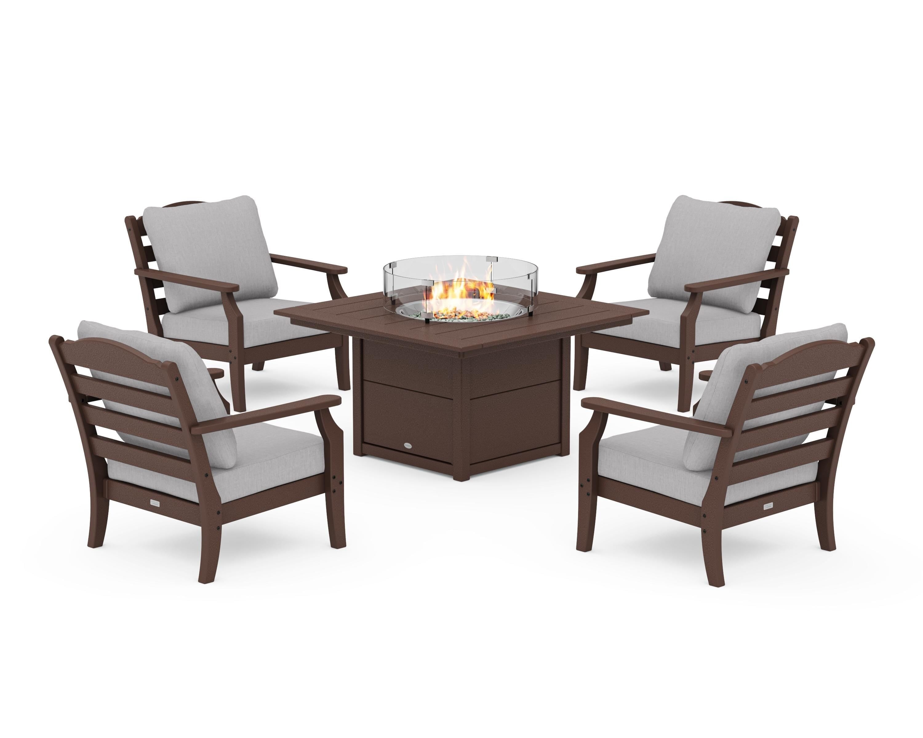 Draper James™ by  POLYWOOD® Savannah 5-Piece Deep Seating Set with Fire Pit Table in Mahogany / Granite