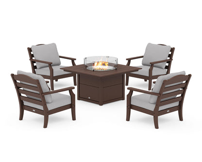 Draper James™ by  POLYWOOD® Savannah 5-Piece Deep Seating Set with Fire Pit Table in Mahogany / Granite