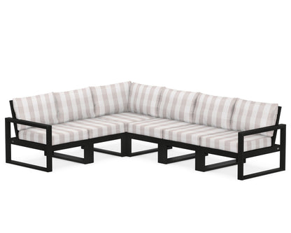 POLYWOOD® EDGE 6-Piece Modular Deep Seating Set in Black / Buffalo Plaid Dune Burlap